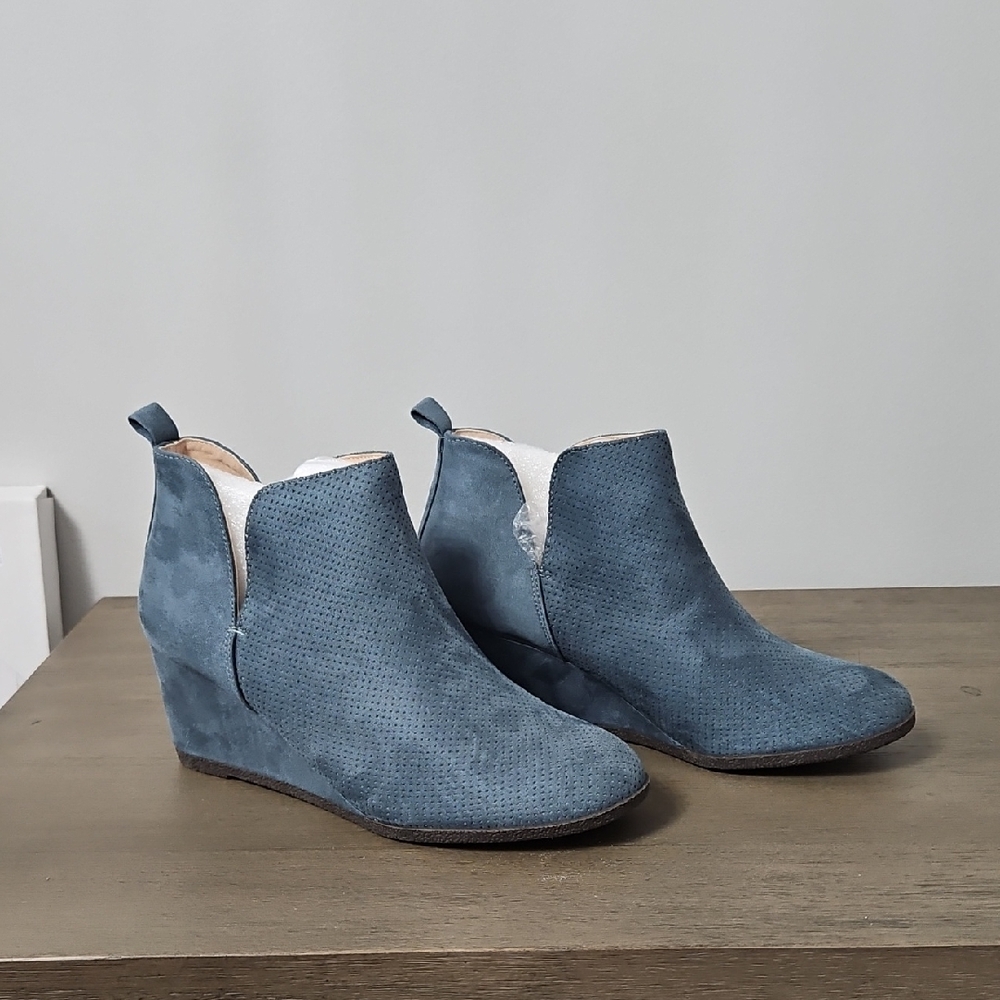 Blue Suede Ankle Boots